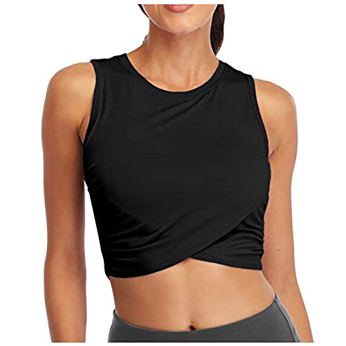 wodceeke Crop Workout Tops for Women Cropped Shirts Dance Tops Slim Fit Sleeveless Tank Tops Yoga Blouse (Black, XL)