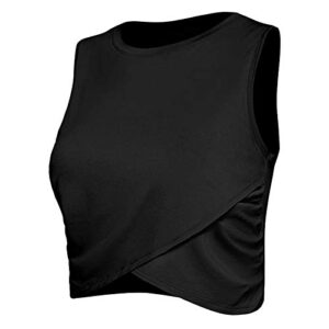 wodceeke Crop Workout Tops for Women Cropped Shirts Dance Tops Slim Fit Sleeveless Tank Tops Yoga Blouse (Black, XL)