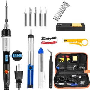 soldering iron kit, 80w lcd digital soldering gun with adjustable temperature controlled, on-off switch, 5pcs soldering tips, solder wire tube, desoldering pump14pcs welding tool