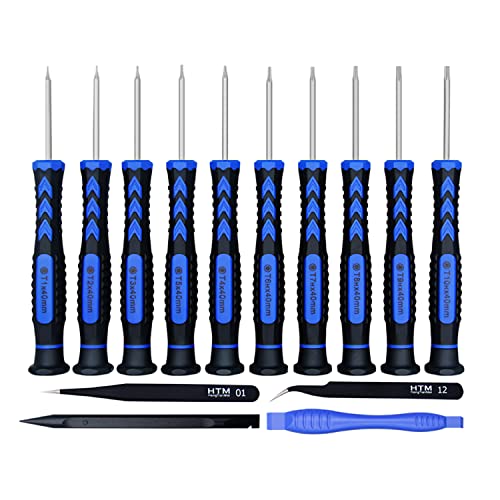 HengTianMei 14 in 1 Torx Screwdriver Set with T1 T2 T3 T4 T5 T6 T7 T8 T9 T10 Security Torx Bit & ESD Tweezers, Magnetic Screwdrivers Precision Repair Kit for Xbox, PS4,Macbook, Computer