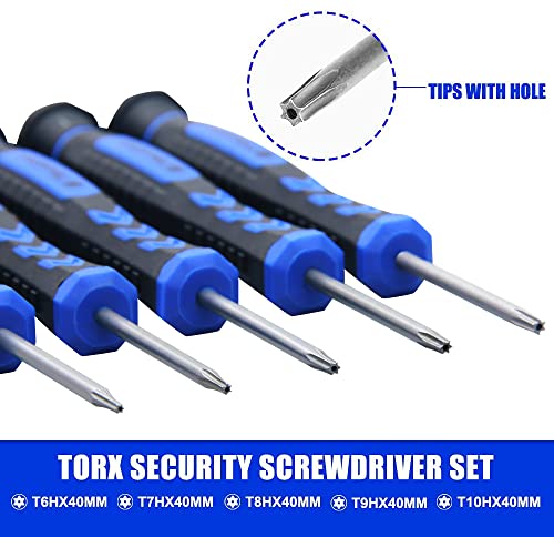 HengTianMei 14 in 1 Torx Screwdriver Set with T1 T2 T3 T4 T5 T6 T7 T8 T9 T10 Security Torx Bit & ESD Tweezers, Magnetic Screwdrivers Precision Repair Kit for Xbox, PS4,Macbook, Computer