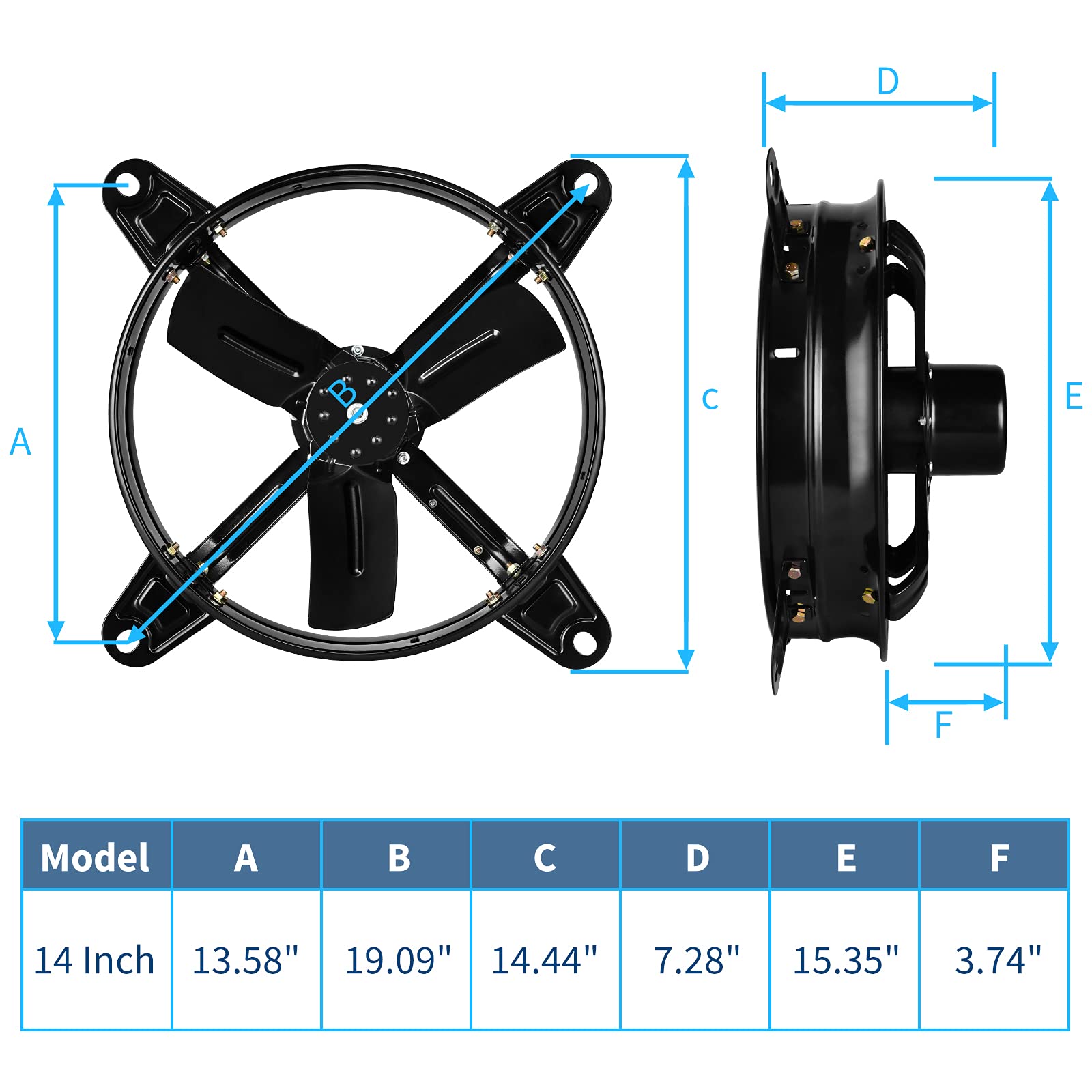 Simple Deluxe 14 Inch Mount Fan Attic Gable Ventilator with Adjustable Temperature Thermostat, 1239 CFM, Black