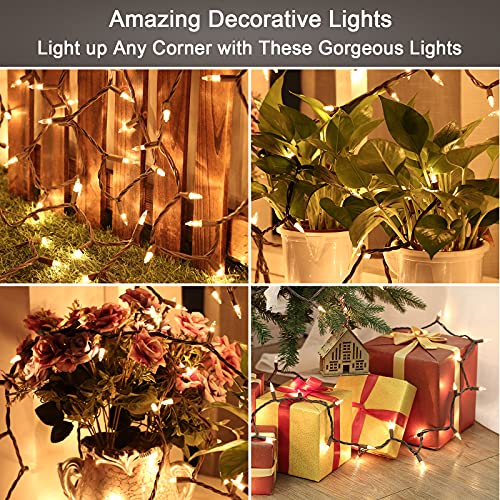 Christmas Lights, 300ct 69.6ft Incandescent Christmas Lights Connectable, Outdoor Christmas Tree Lights, 120V UL Certified Indoor Christmas String Lights for Xmas Party Patio, Brown Wire, Warm White