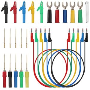 banana plug silicone test leads kit camway safety shrouded stackable banana plug fully insulated, alligator clips u-type spade plug back probe pins gold-plated test probe for multimeter
