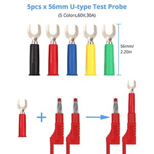 Banana Plug Silicone Test Leads Kit CAMWAY Safety Shrouded Stackable Banana Plug Fully Insulated, Alligator Clips U-Type Spade Plug Back Probe Pins Gold-Plated Test Probe for Multimeter