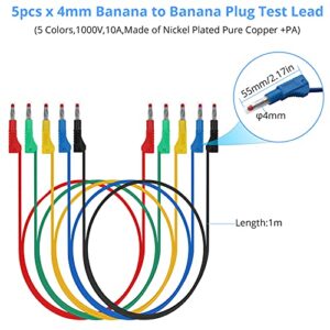 Banana Plug Silicone Test Leads Kit CAMWAY Safety Shrouded Stackable Banana Plug Fully Insulated, Alligator Clips U-Type Spade Plug Back Probe Pins Gold-Plated Test Probe for Multimeter