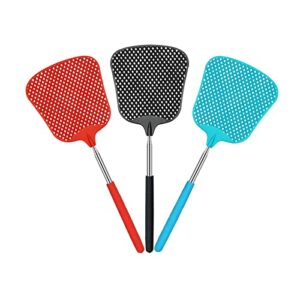 pal&sam extendable fly swatter, durable telescopic plastic fly swatter heavy duty set, retractable flyswatter fly killer with stainless steel long handle - 3 packs