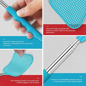 PAL&SAM Extendable Fly Swatter, Durable Telescopic Plastic Fly Swatter Heavy Duty Set, Retractable Flyswatter Fly Killer with Stainless Steel Long Handle - 3 Packs