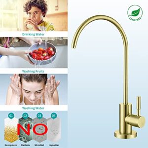 MIAOHUI Reverse Osmosis Faucet, Drinking Water Faucet Fits Non-Air Gap Water Filtration Systems, Modern RO Faucet Kitchen Filtered Water Faucet, Lead-Free, Stainless Steel (Brushed Gold)