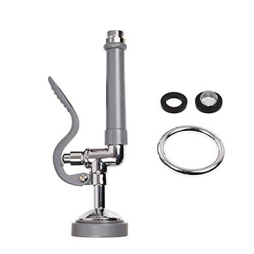 JZBRAIN Pre Rinse Spray Valve Commercial Faucet Sprayer Head 1.42 GPM High Pressure Dish Sprayer Nozzle with Hand Pull Down Sprayer Chrome Brushed (Gray)