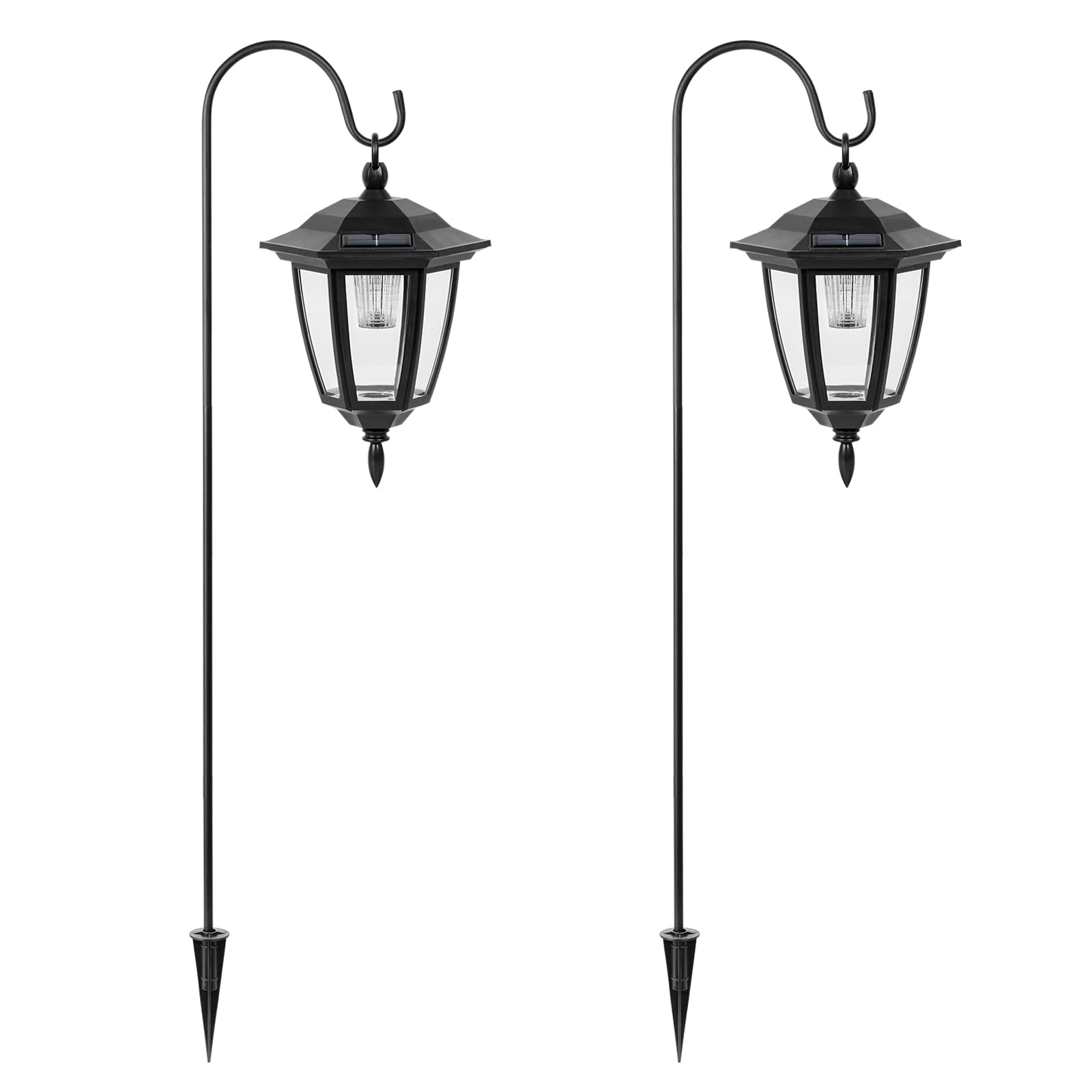 Viewsun 34 Inch Solar Hanging Lights, Shepherd Hook Lights with 2 Shepherd Hooks Waterproof Outdoor Decorative Solar Lantern Lights for Garden Decor, Patio, Backyard, Pathway, 2 Pack