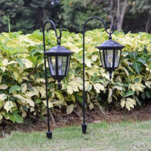 Viewsun 34 Inch Solar Hanging Lights, Shepherd Hook Lights with 2 Shepherd Hooks Waterproof Outdoor Decorative Solar Lantern Lights for Garden Decor, Patio, Backyard, Pathway, 2 Pack