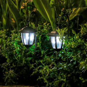 Viewsun 34 Inch Solar Hanging Lights, Shepherd Hook Lights with 2 Shepherd Hooks Waterproof Outdoor Decorative Solar Lantern Lights for Garden Decor, Patio, Backyard, Pathway, 2 Pack