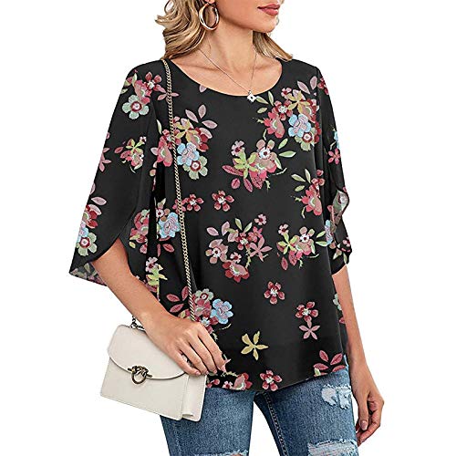 wodceeke Women's Chiffon Ice Silk Short Sleeve T-shirt Plus Size Casual Floral Print Tee Summer Basic Tops (Pink, L)