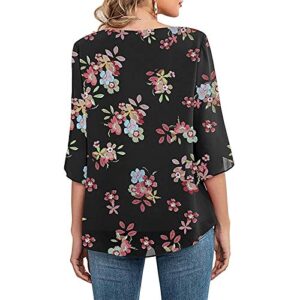 wodceeke Women's Chiffon Ice Silk Short Sleeve T-shirt Plus Size Casual Floral Print Tee Summer Basic Tops (Pink, L)