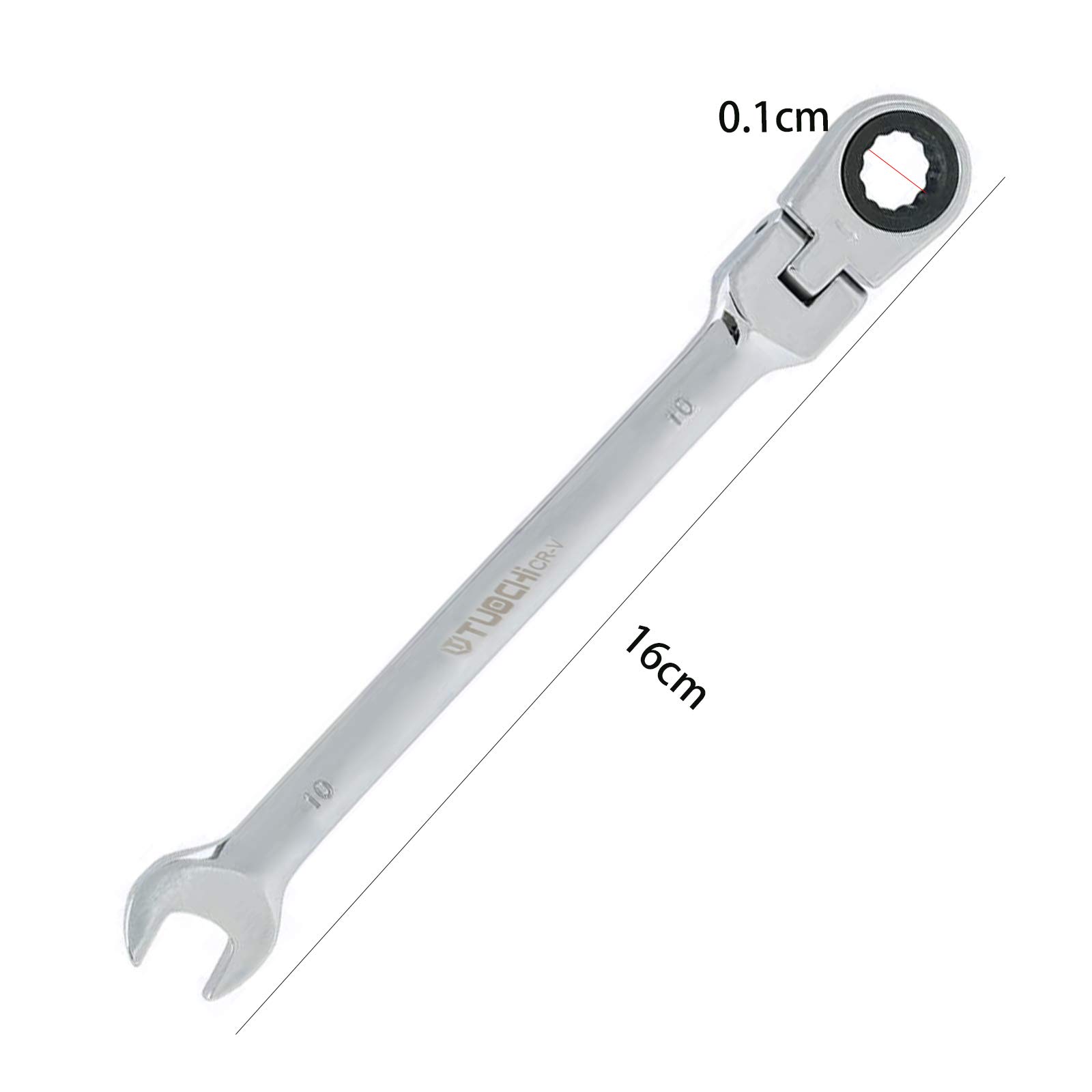 10mm Flex-Head Ratchet Wrench, Metric Ratcheting Wrench Spanner with 5° Movement and 72 Teeth for Projects with Tight Space