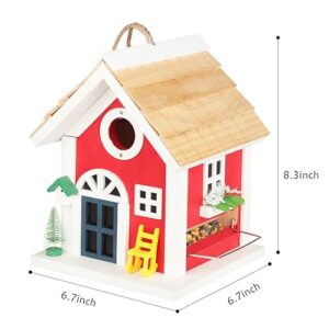 2IN1 Red Bluebird House and Birdfeeder for Outside - Stainless Perch with Removable Protector - Finch, Sparrows Bird House for Pole On Post,Outdoor Bird Houses,Birdhouse for Garden Viewing