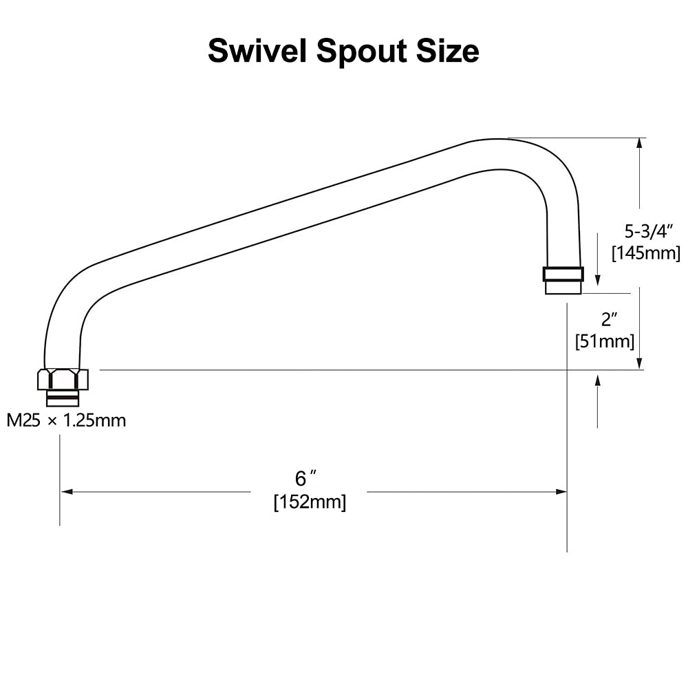 KWODE 6" Add-on Swivel Spout Replacement Part for Commercial Kitchen Sink Faucet, Short Swing Nozzle Chrome Polished