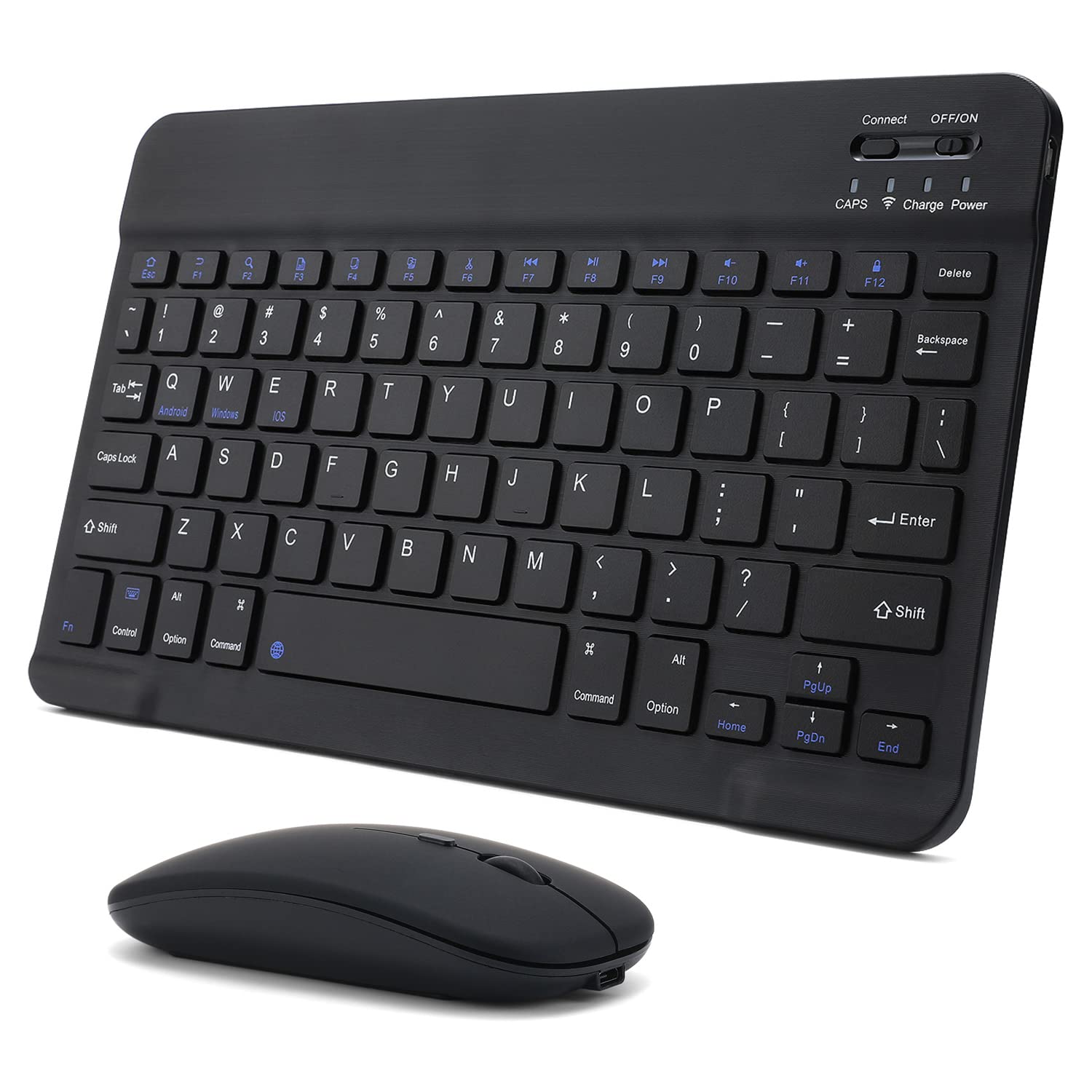 Rechargeable Bluetooth Keyboard and Mouse Combo Ultra-Slim Portable Compact Wireless Mouse Keyboard Set for Android Windows Tablet Cell Phone iPhone iPad Pro Air Mini, iPad OS/iOS 13 and Above (Black)