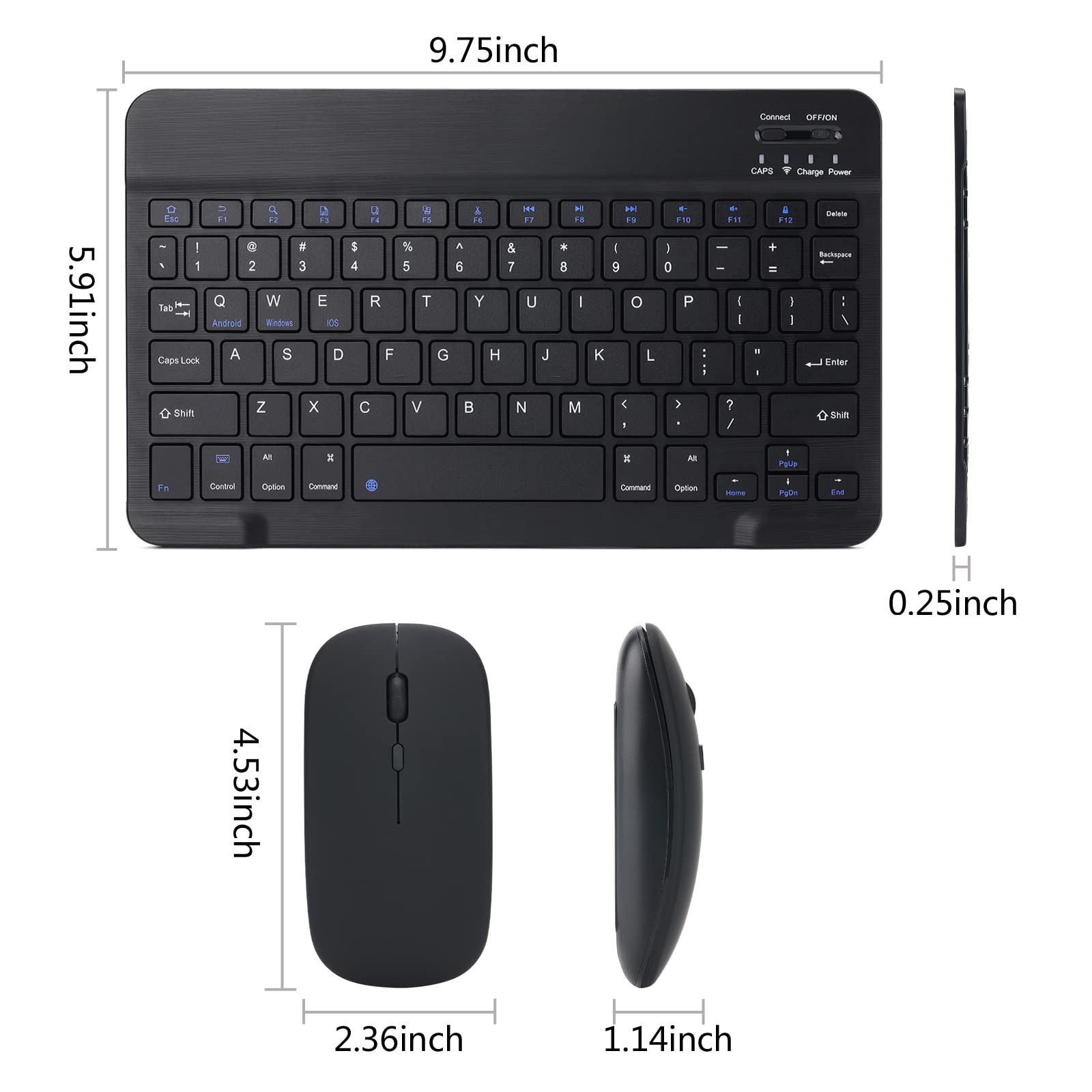 Rechargeable Bluetooth Keyboard and Mouse Combo Ultra-Slim Portable Compact Wireless Mouse Keyboard Set for Android Windows Tablet Cell Phone iPhone iPad Pro Air Mini, iPad OS/iOS 13 and Above (Black)