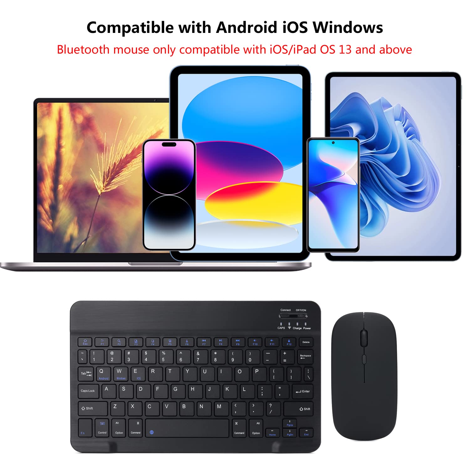 Rechargeable Bluetooth Keyboard and Mouse Combo Ultra-Slim Portable Compact Wireless Mouse Keyboard Set for Android Windows Tablet Cell Phone iPhone iPad Pro Air Mini, iPad OS/iOS 13 and Above (Black)