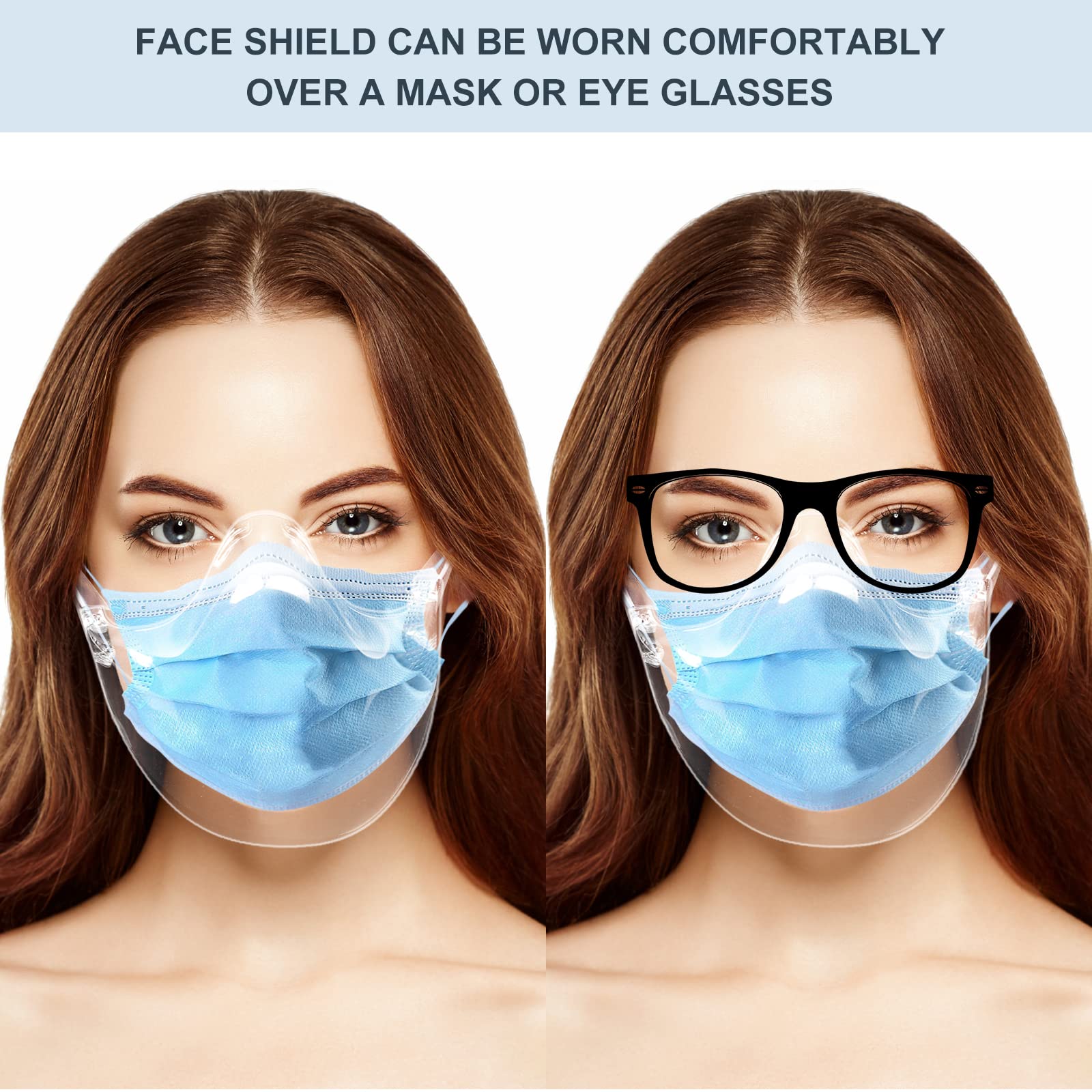 2PCS Transparent Face Shield, Lightweight Anti-Fog Clear Face Mask, Durable Breathable Clear Face Shield, Plastic Reusable Protective Face Mask for Men and Women