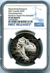 2021 ca canada dinosaur black rhodium reaper of death 1 oz .9999 silver $20 pf69 matte ngc