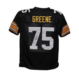 joe greene autographed/signed pro style black xl jersey hof bas