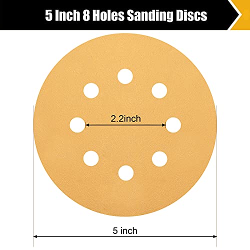 BOSHCRAFT 30 Packs Sanding Discs, 220 Grit 5 Inch Sanding Disc Hook and Loop Sandpaper 8 Holes Orbital Sander Sandpaper for Wood Metal Random Orbital Sander