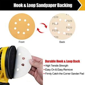 BOSHCRAFT 30 Packs Sanding Discs, 220 Grit 5 Inch Sanding Disc Hook and Loop Sandpaper 8 Holes Orbital Sander Sandpaper for Wood Metal Random Orbital Sander