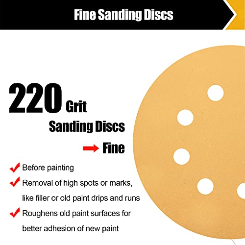 BOSHCRAFT 30 Packs Sanding Discs, 220 Grit 5 Inch Sanding Disc Hook and Loop Sandpaper 8 Holes Orbital Sander Sandpaper for Wood Metal Random Orbital Sander