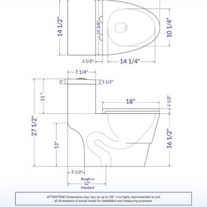 WOODBRIDGEE One Piece Toilet with Soft Closing Seat, Chair Height, 1.28 GPF Dual, Water Sensed, 1000 Gram MaP Flushing Score Toilet with Chrome Button T0001-CH, White