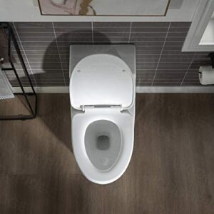 WOODBRIDGEE One Piece Toilet with Soft Closing Seat, Chair Height, 1.28 GPF Dual, Water Sensed, 1000 Gram MaP Flushing Score Toilet with Chrome Button T0001-CH, White