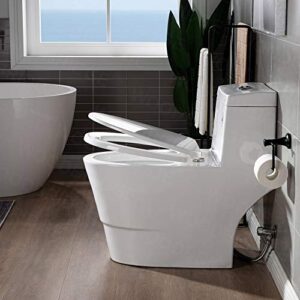 WOODBRIDGEE One Piece Toilet with Soft Closing Seat, Chair Height, 1.28 GPF Dual, Water Sensed, 1000 Gram MaP Flushing Score Toilet with Chrome Button T0001-CH, White