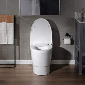 WOODBRIDGEE One Piece Toilet with Soft Closing Seat, Chair Height, 1.28 GPF Dual, Water Sensed, 1000 Gram MaP Flushing Score Toilet with Chrome Button T0001-CH, White