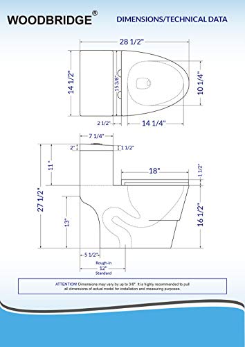 WOODBRIDGEE One Piece Toilet with Soft Closing Seat, Chair Height, 1.28 GPF Dual, Water Sensed, 1000 Gram MaP Flushing Score Toilet with Chrome Button T0001-CH, White