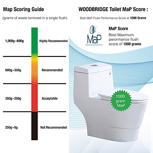 WOODBRIDGEE One Piece Toilet with Soft Closing Seat, Chair Height, 1.28 GPF Dual, Water Sensed, 1000 Gram MaP Flushing Score Toilet with Chrome Button T0001-CH, White