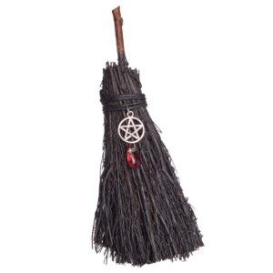 blessume witch altar broom pentacle mini wizard broom pentagram/celtic knot divination ornament (pentagram & red pendant)