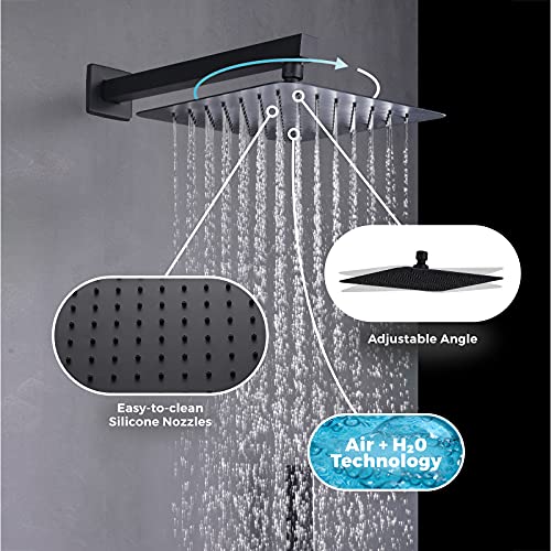 VANFOXLE Shower Faucets Sets Complete Matte Black Shower System 10 inches Rainfall Shower Head with 2 in 1 Handheld, Modern Shower Faucet Fixture Combo Set Rough-in Valve Body and Trim Included