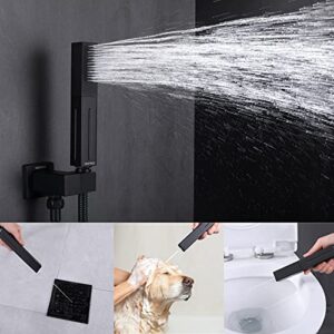 VANFOXLE Shower Faucets Sets Complete Matte Black Shower System 10 inches Rainfall Shower Head with 2 in 1 Handheld, Modern Shower Faucet Fixture Combo Set Rough-in Valve Body and Trim Included