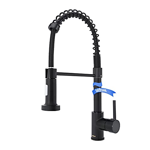 DEZONE Black Kitchen Faucet with Pull Down Sprayer, Deck Mount, Matte Black, Dual Outlet Water, Easy Installation