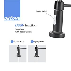 DEZONE Black Kitchen Faucet with Pull Down Sprayer, Deck Mount, Matte Black, Dual Outlet Water, Easy Installation