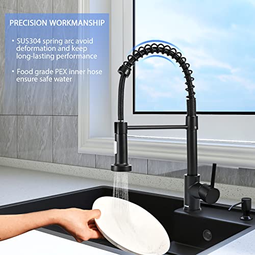 DEZONE Black Kitchen Faucet with Pull Down Sprayer, Deck Mount, Matte Black, Dual Outlet Water, Easy Installation