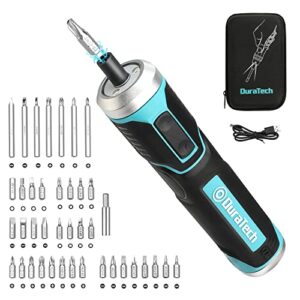 duratech 41pc cordless electric screwdriver set, power screwdriver with 39 piece crv bits, led work light, storage bag, bit holders, 1500 mah lithium-ion battery, usb type-c cable