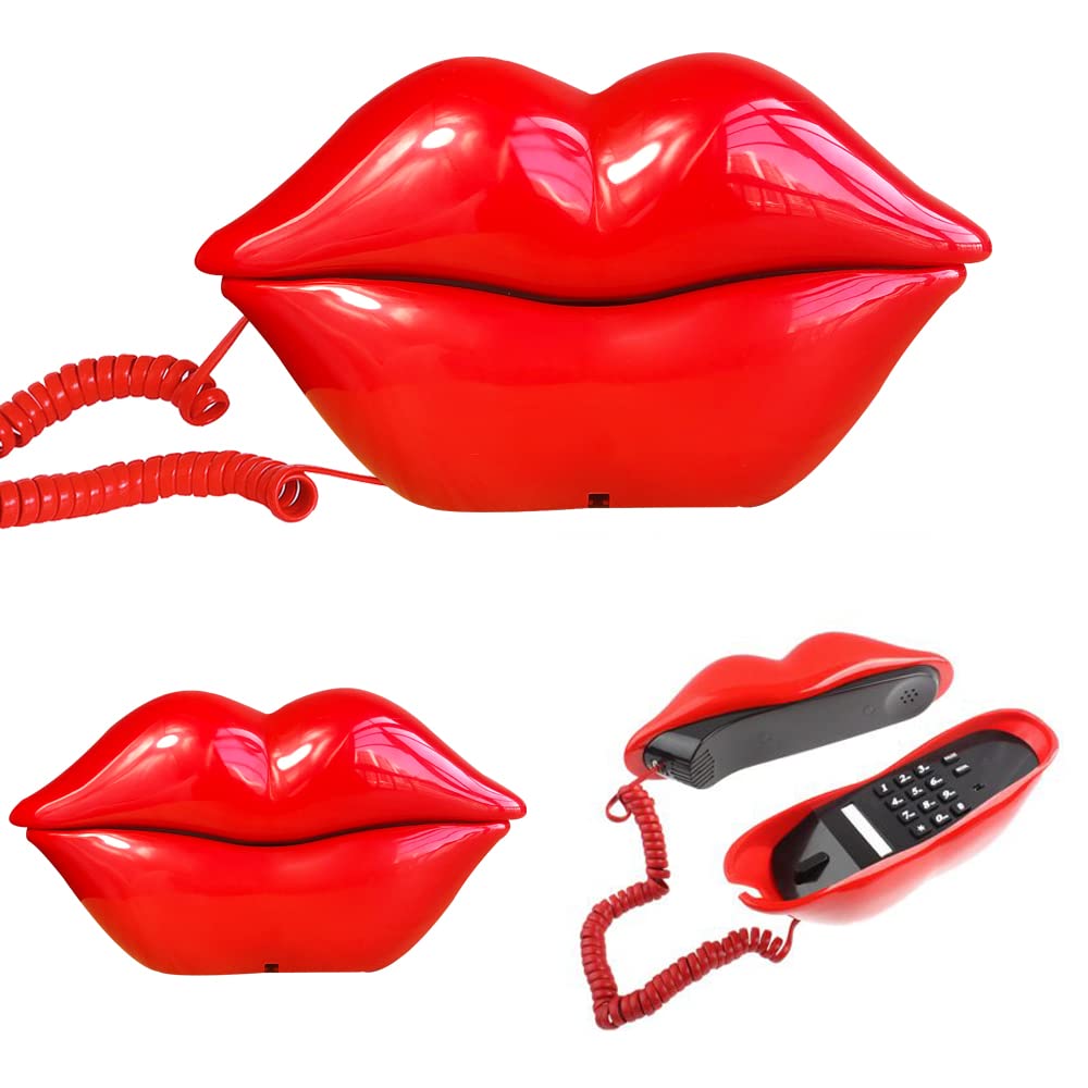 Corded Lip Phone, Benotek Novelty Landline Phone for Home/Office/Shops/Party Decor, Real Wired Funny Mouth Cartoon Telephone for Gift (Red)