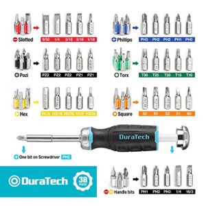 DURATECH Multi-bit Ratcheting Screwdriver, 38-Piece Magnetic Screw Drivers with Bits Storage Handle, Slotted/Philips/Pozi/Torx/Hex/Square