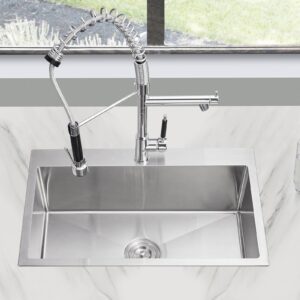 MENATT 28 Inch Drop-in Kitchen Sink, 304 Stainless Steel Topmount Handmade Kitchen Sink, Single Bowl Workstation Sink with Drain Kit (Brushed), 28"x18"x9"