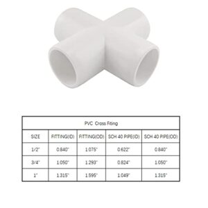 MARRTEUM 1/2 Inch 4 Way PVC Cross Elbow Fitting Furniture Build Grade SCH40 Pipe Joint for Greenhouse Shed/Garden Support Structure/Storage Frame [Pack of 6]