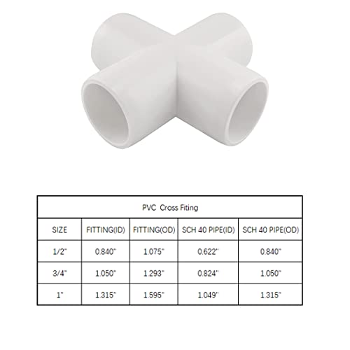 MARRTEUM 1/2 Inch 4 Way PVC Cross Elbow Fitting Furniture Build Grade SCH40 Pipe Joint for Greenhouse Shed/Garden Support Structure/Storage Frame [Pack of 6]