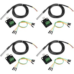 weewooday 4 sets ds18b20 temperature sensor module kit with 1 m/ 3.2 ft waterproof digital stainless steel probe -55 to +125 degrees celsius, compatible with raspberry pi